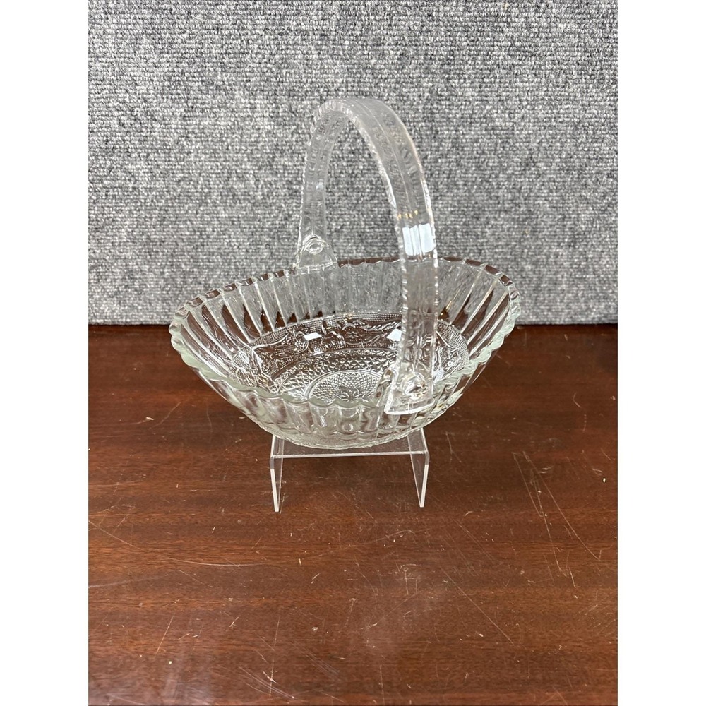 Vtg~Oval‎ Glass Basket Bowl Lucite Swing Handle~1950s